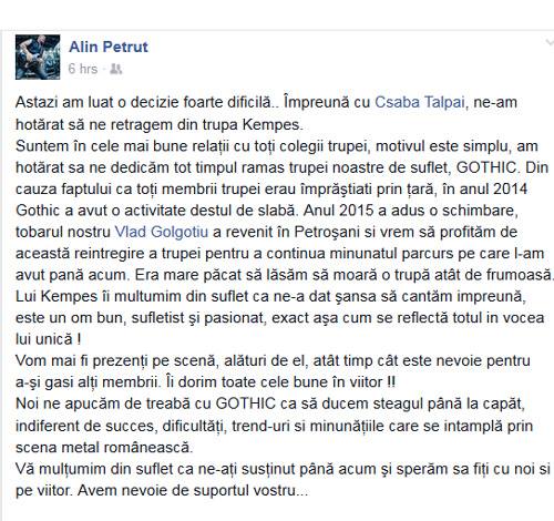 Alin Petrut mesaj