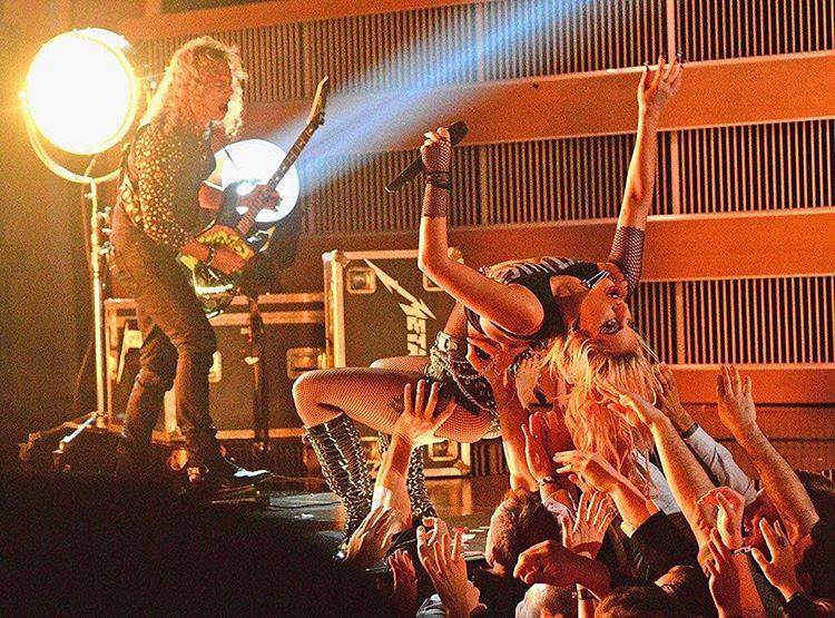 Lady Gaga performing with Metallica